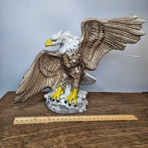 Vintage Bald Eagle Figurine Ceramic Realistic Bird Statue 11 inch Wingspan